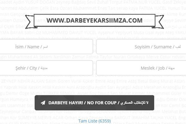 Darbeye karşı imza kampanyası