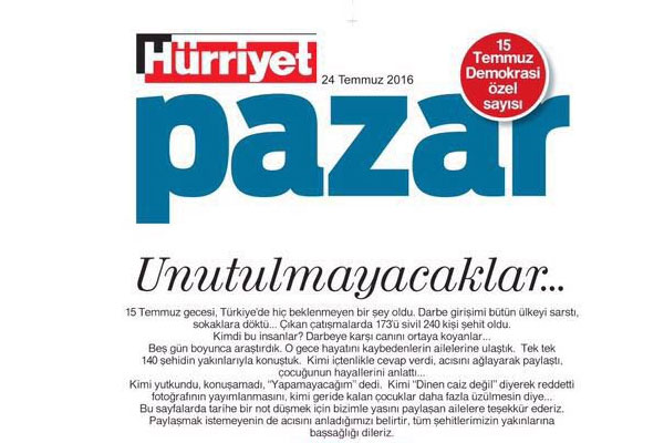 Hürriyet'ten 15 Temmuz şehitleri için özel sayfa