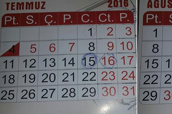 Tümgeneralin takviminde '15 Temmuz' ayrıntısı