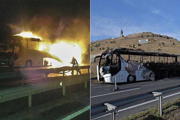 Seyir halindeki otobüste yangın