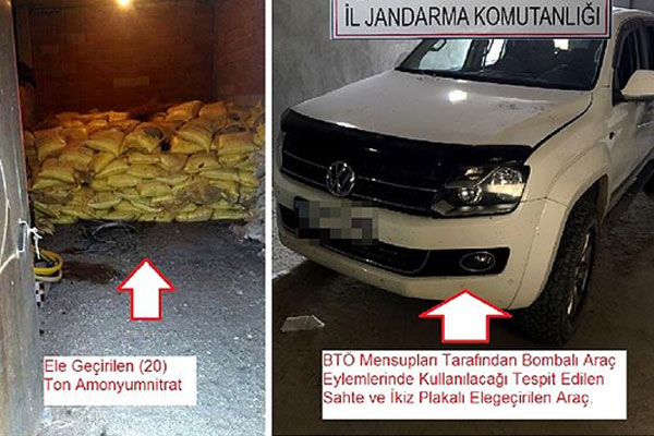 Diyarbakır'da  20 ton amonyum nitrat ele geçirildi
