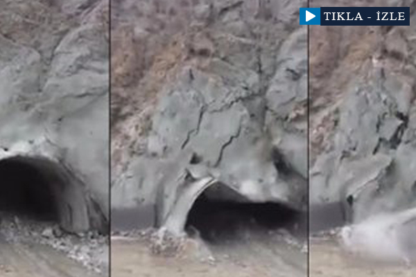Artvin'de tünelin çökme anı
