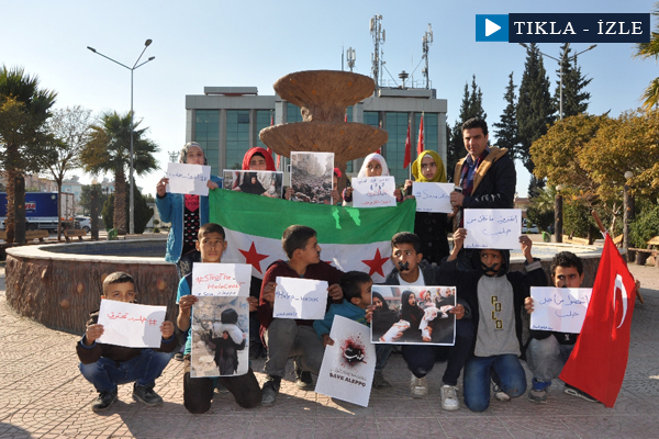 Suriyeli çocuklardan sessiz Halep protestosu