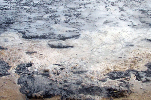 Gemiden sızan yakıt denizin rengini değiştirdi