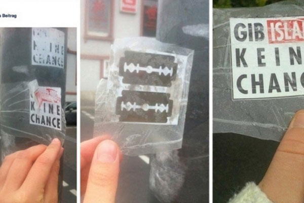 İslam karşıtı çıkartmalar altında jiletli tuzak