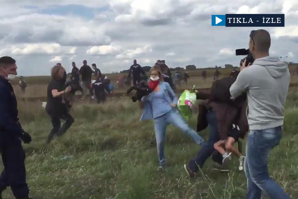 Kadın kameraman mülteciye çelme taktı