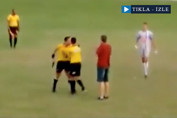 Hakem saha ortasında silah çekti
