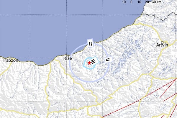 Rize’de 3.1 büyüklüğünde deprem