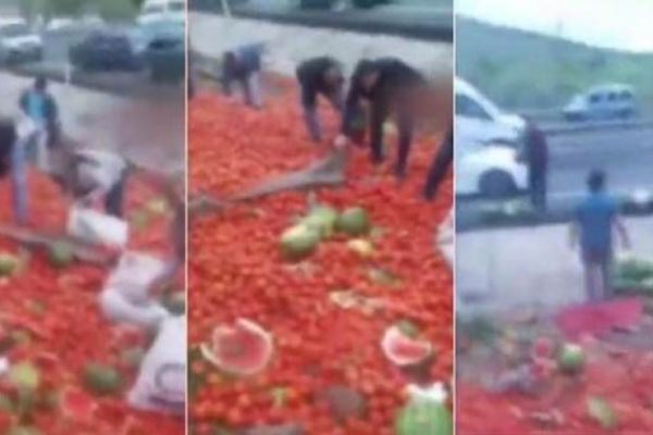 Yozgat'ta kaza yapan hal kamyonunu yağmaladılar!