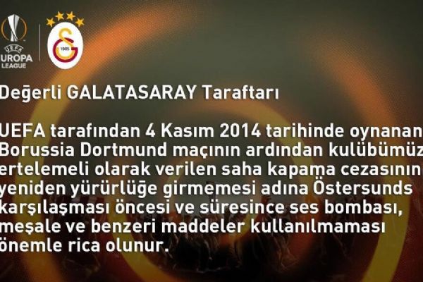 Galatasaray'dan taraftarına uyarı