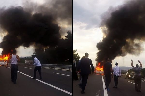 Çanakkale'de minibüs alev aldı, 3 kişi canını zor kurtardı