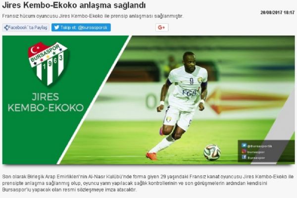 Bursaspor Ekoko'yu açıkladı