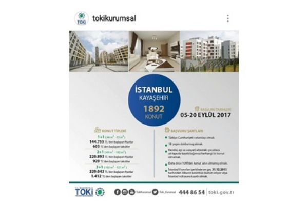 TOKİ'den Kayaşehir'de 1892 Konut Satışı