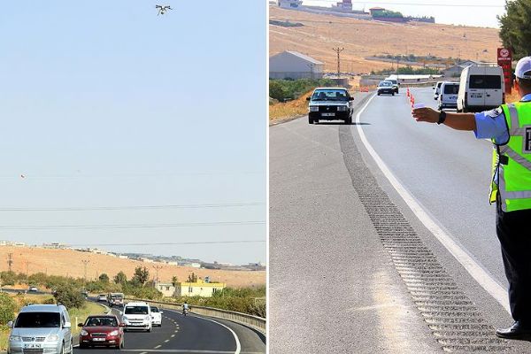 Gaziantep'te hatalı sollamaya 'drone'lu tespit
