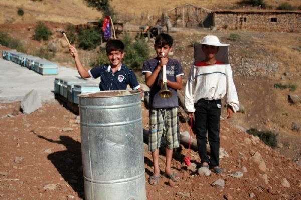 Şırnak'da arıcı çocukların borazan ve tenekeli kuş nöbeti
