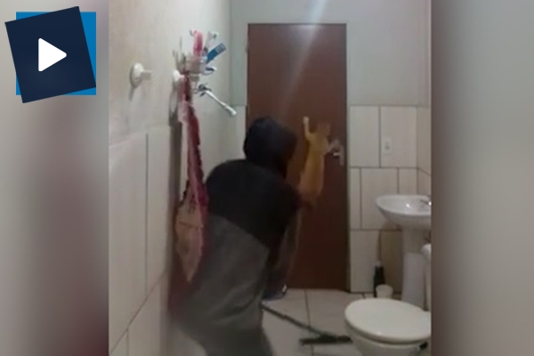 Adam fareyi kedisiyle birlikte yakalamaya çalıştı