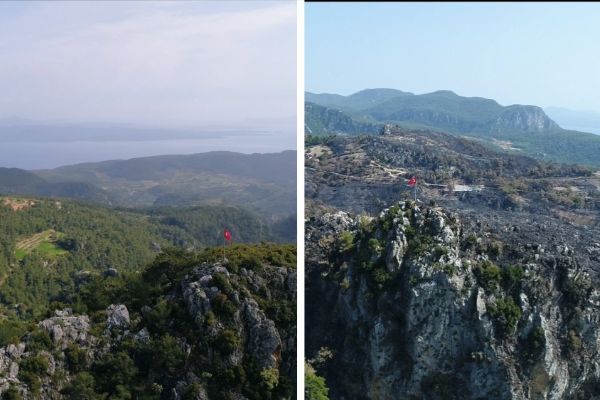 Muğla'da yangın öncesi ve sonrası havadan görüntülendi