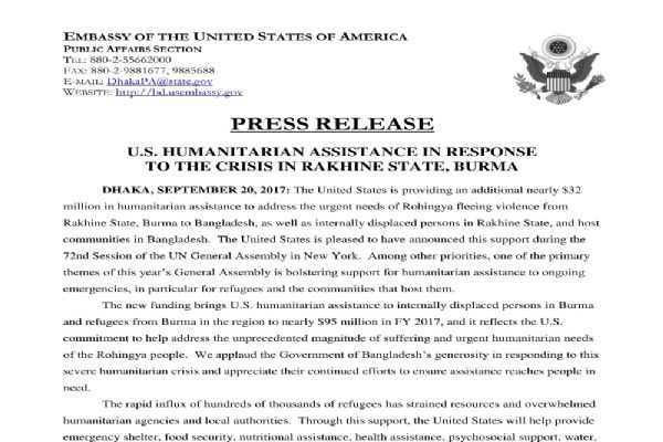 Amerika'dan Rohingya Müslümanlarına yardım sözü