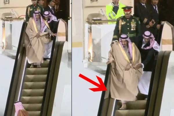 Kral Selman'ın yürüyen merdivende zor anları!