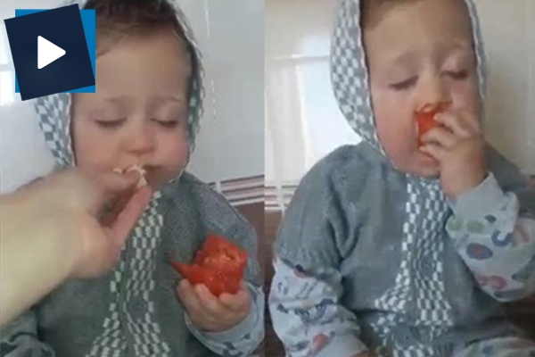 Horlayarak uyurken yemek yemeyi de ihmal etmeyen sevimli bebek