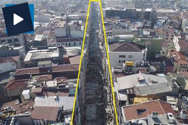 İstiklal Caddesinde yapılan çalışmalar havadan görüntülendi