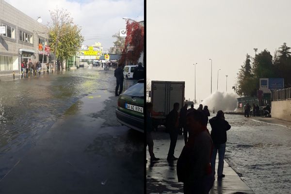 Fatih'te patlayan su borusu caddeyi göle çevirdi