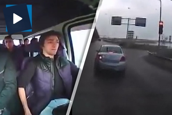 Usta minibüsçü freni boşalan aracı böyle durdurdu