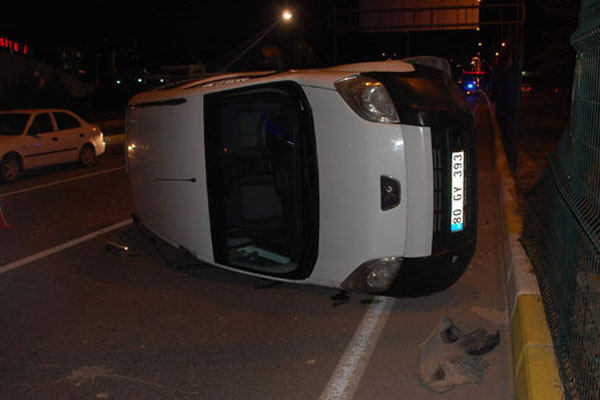 Önce çarptı sonra takla attı