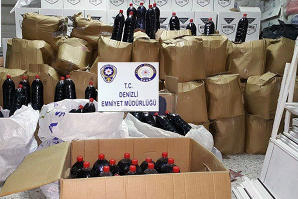 1 ton kaçak alkollü içki ele geçirildi