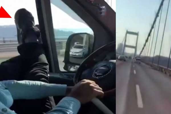 Sopayla gaz pedalına basarak araç kullanan sürücü yakalandı