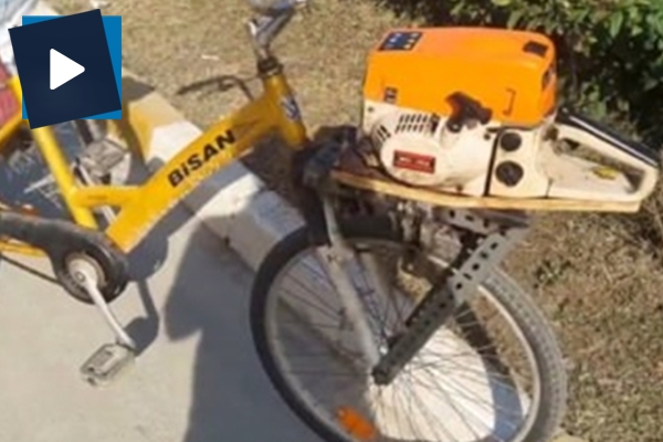 Bisiklete testere motoru taktı!