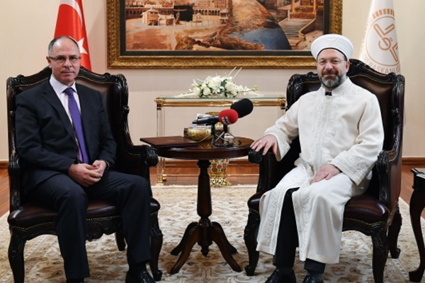 Diyanet İşleri Başkanı Erbaş, Filistin'in Ankara Büyükelçisi ile bir araya geldi