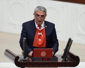 Ak partili vekil Kalkan'dan Türk bayraklı yemin