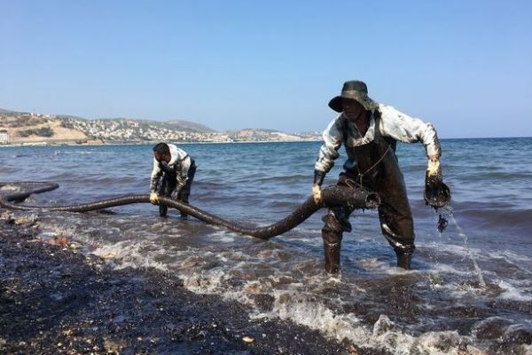 Foça’da denizdeki akaryakıtı temizleme çalışmaları devam ediyor