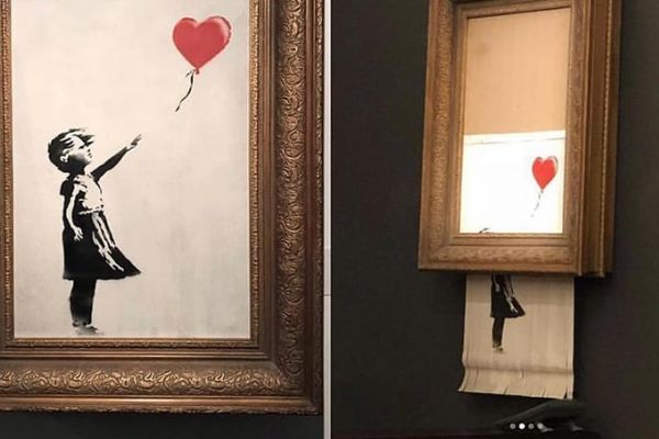 Banksy'nin kendini imha eden resmi değerini ikiye katladı