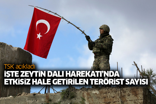 İşte Zeytin Dalı Harekatı’nda etkisiz hale getirilen terörist sayısı