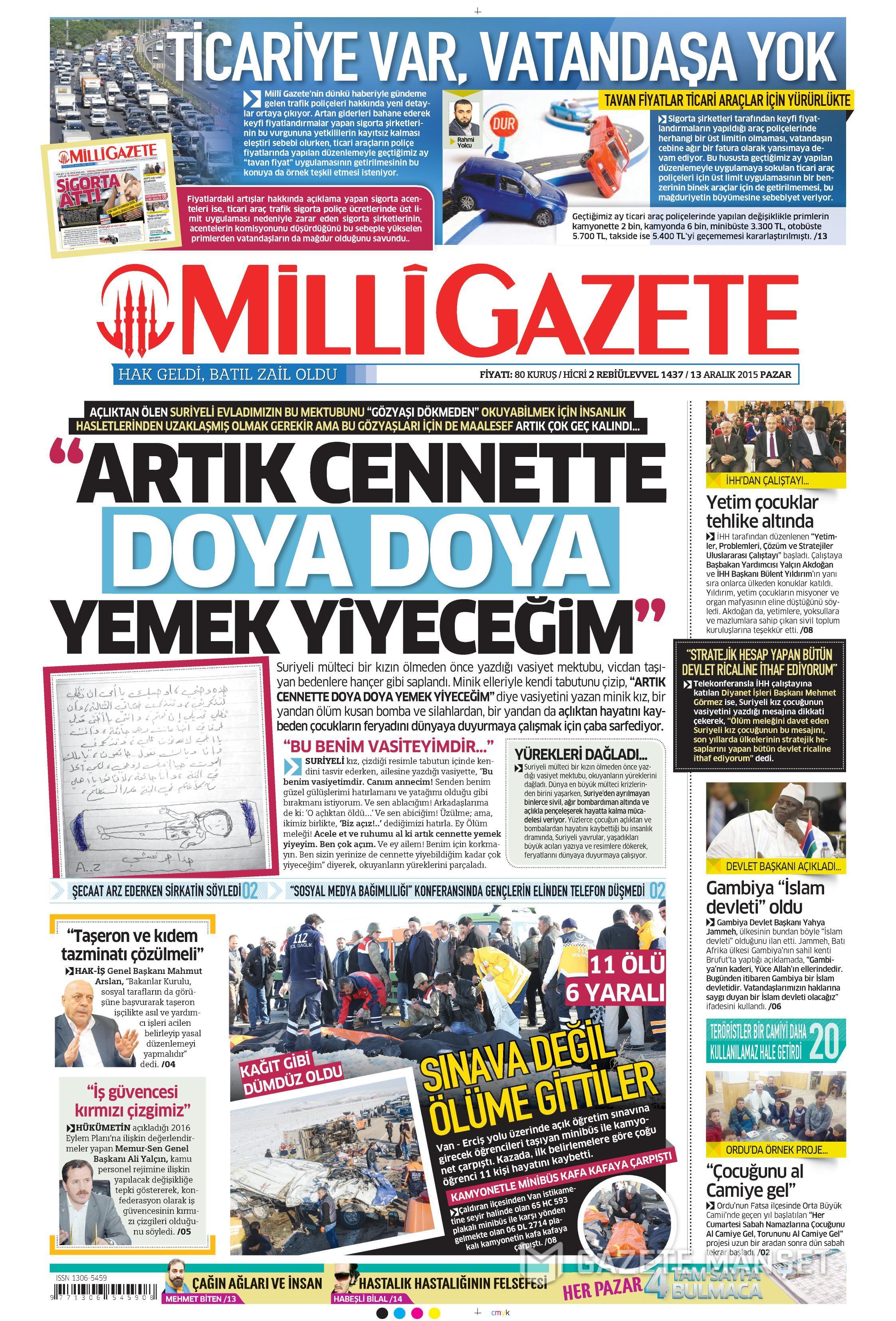 13 Aralık 2015 gazete manşetleri - 664