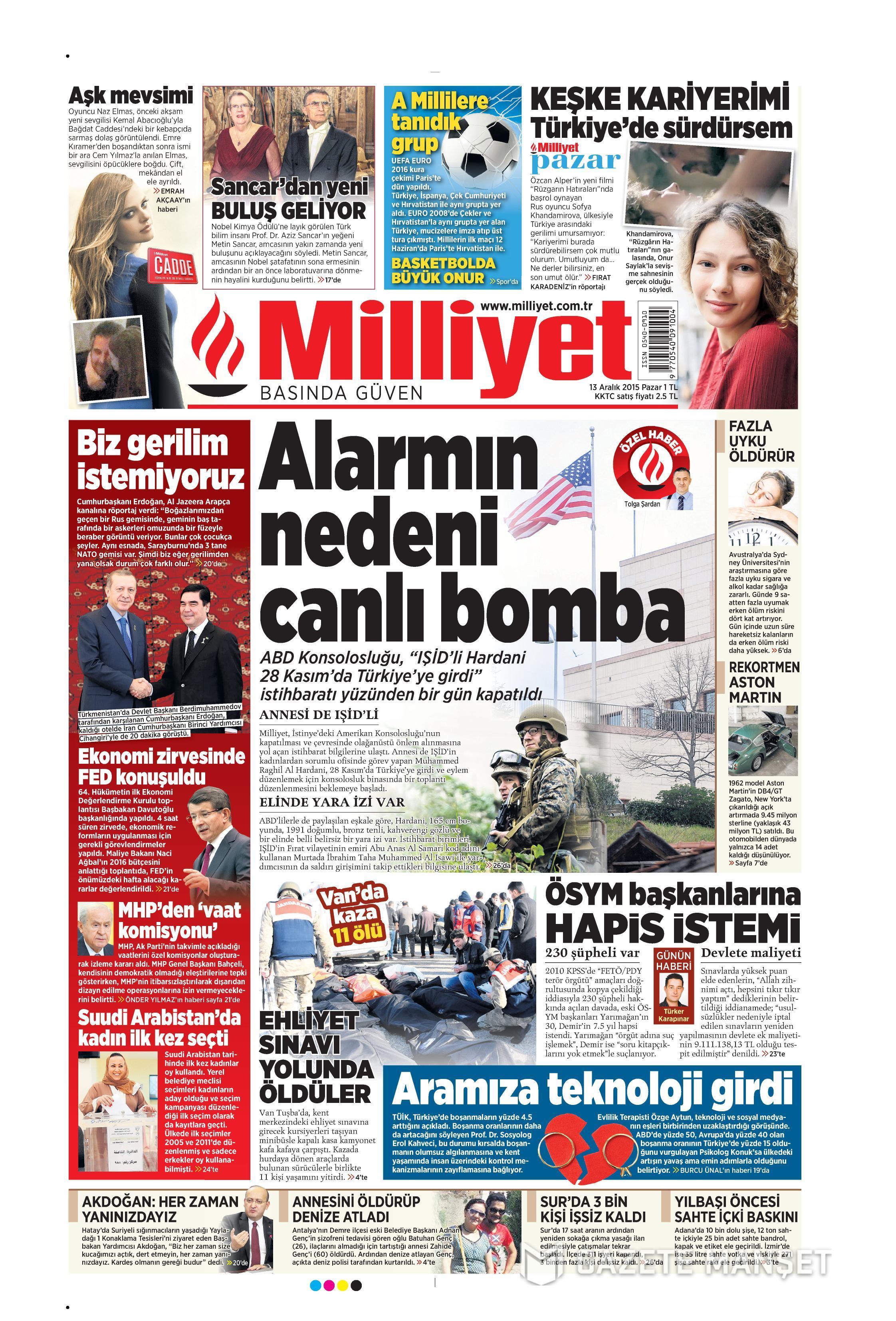 13 Aralık 2015 gazete manşetleri - 626