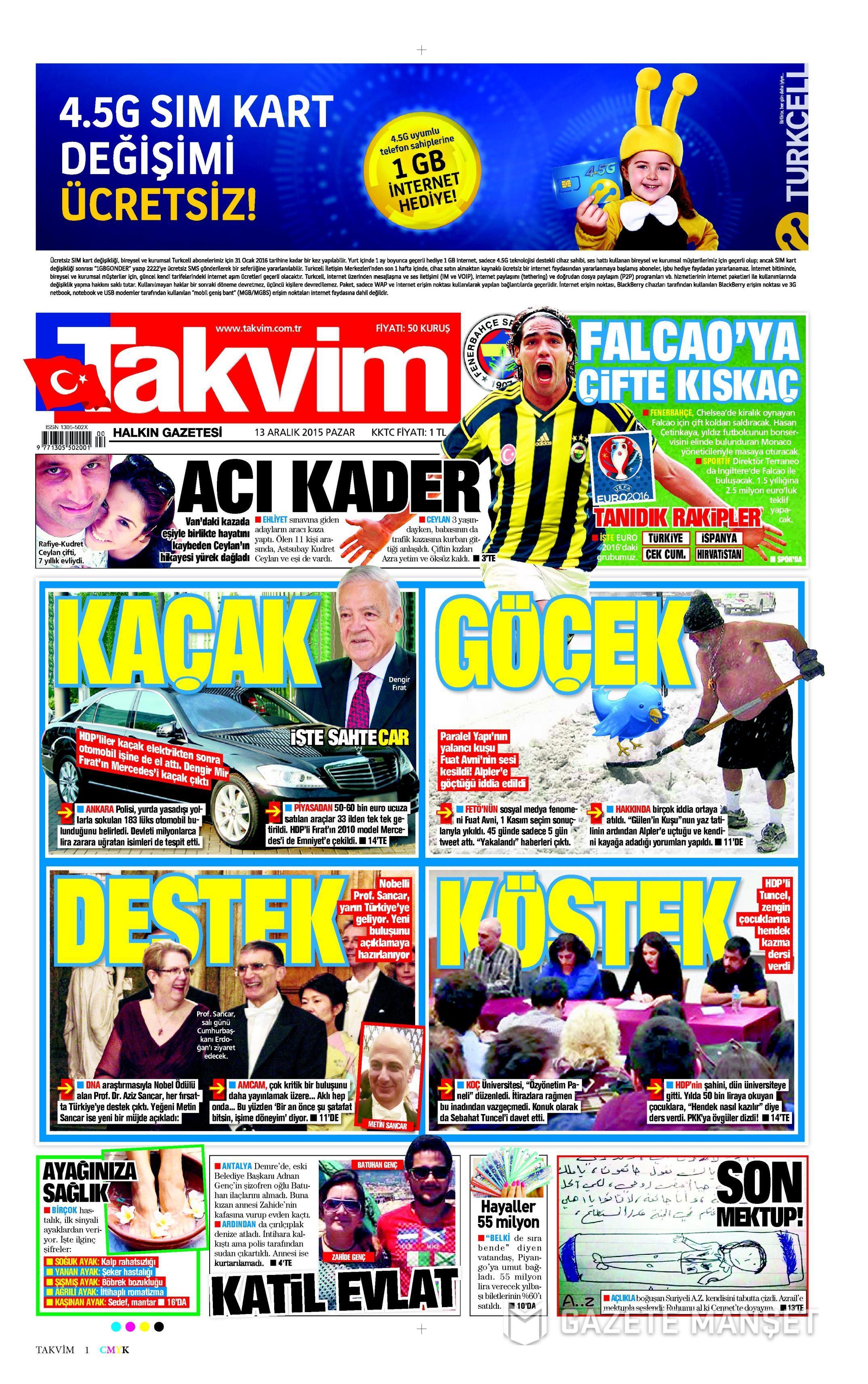 13 Aralık 2015 gazete manşetleri - 946