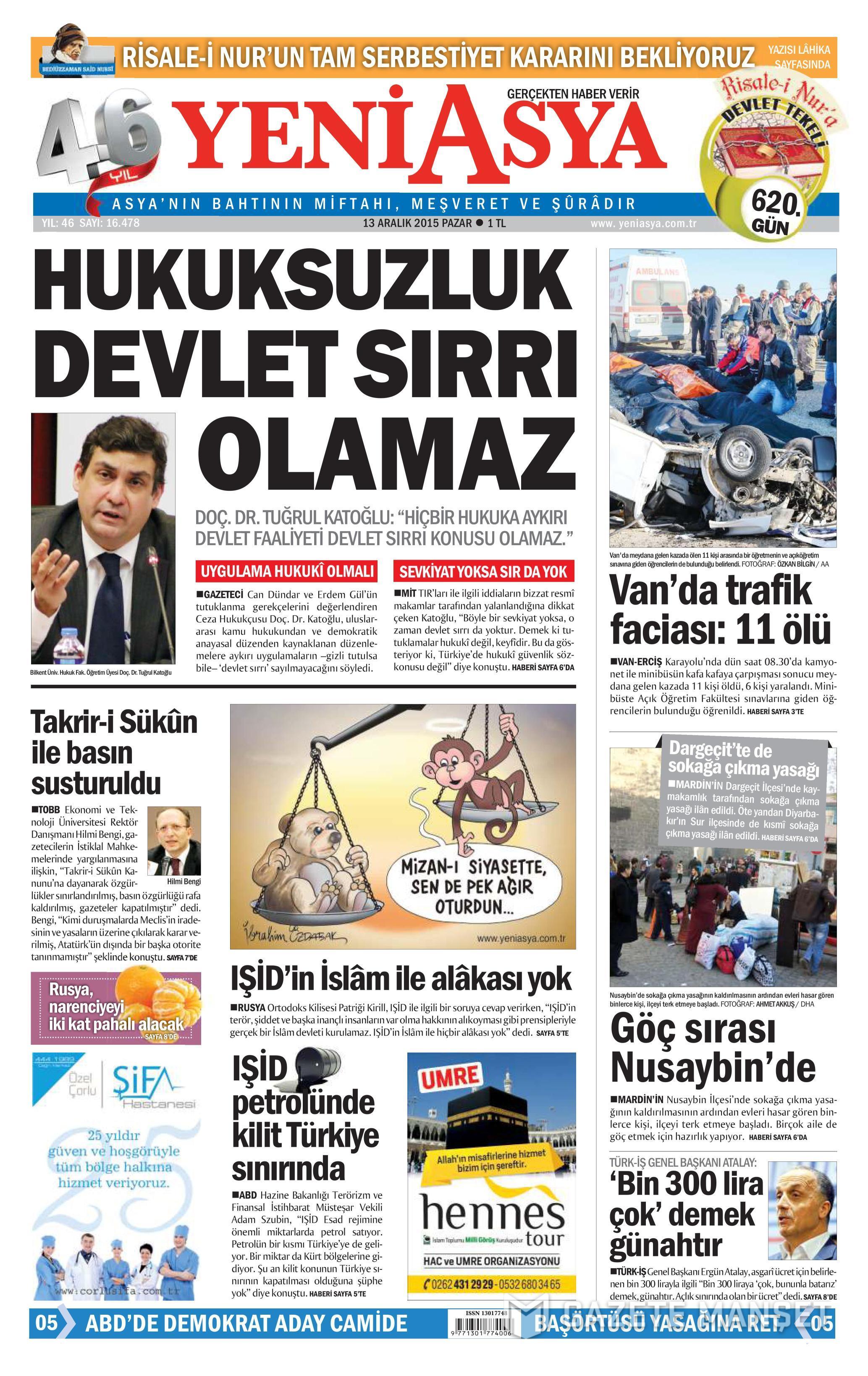 13 Aralık 2015 gazete manşetleri - 588