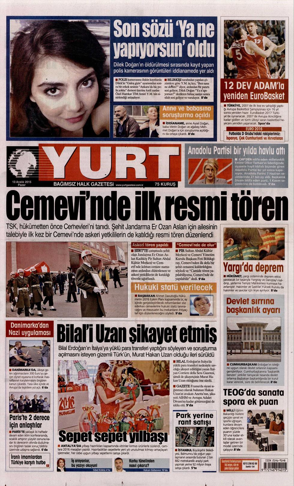 13 Aralık 2015 gazete manşetleri - 805