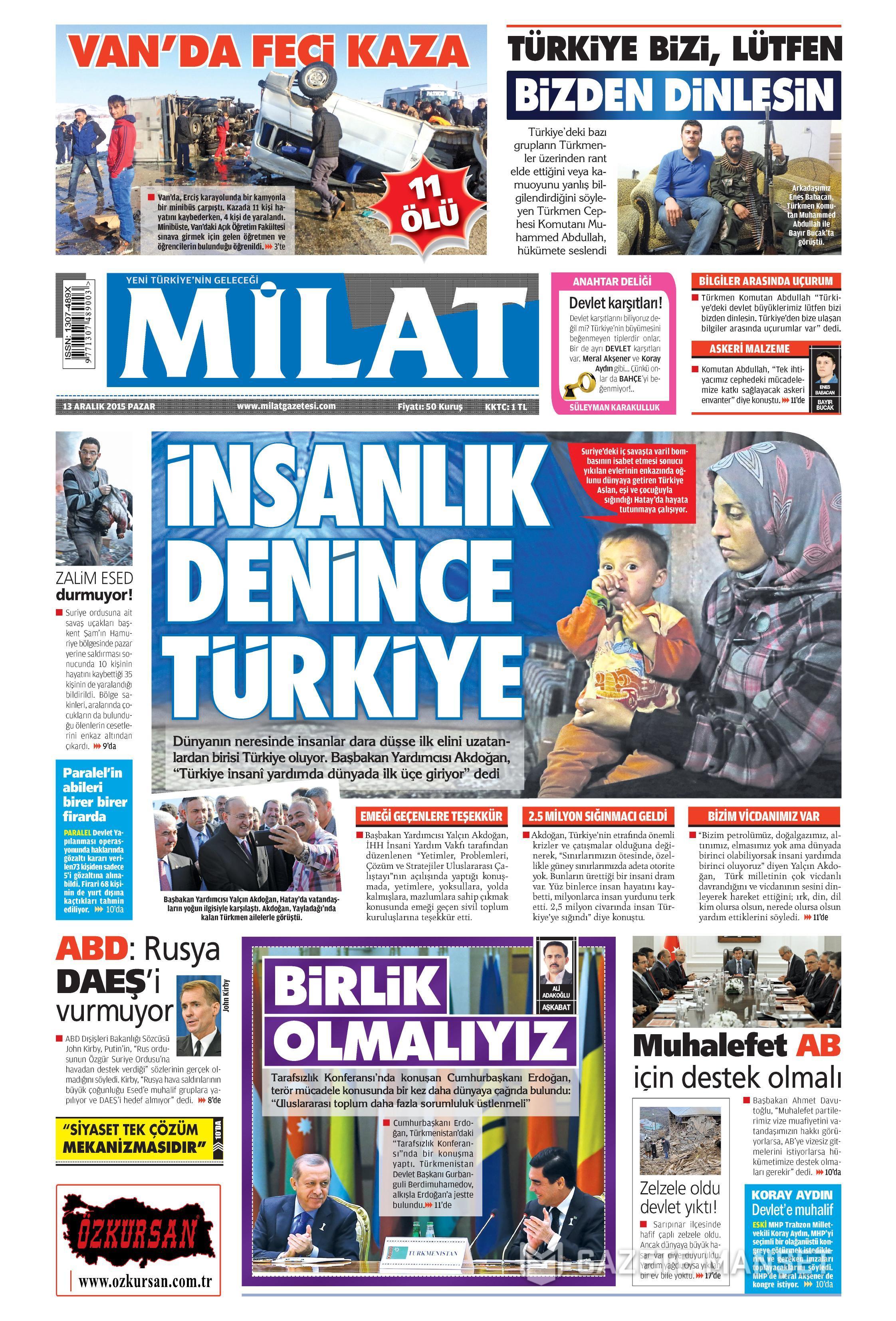 13 Aralık 2015 gazete manşetleri - 738