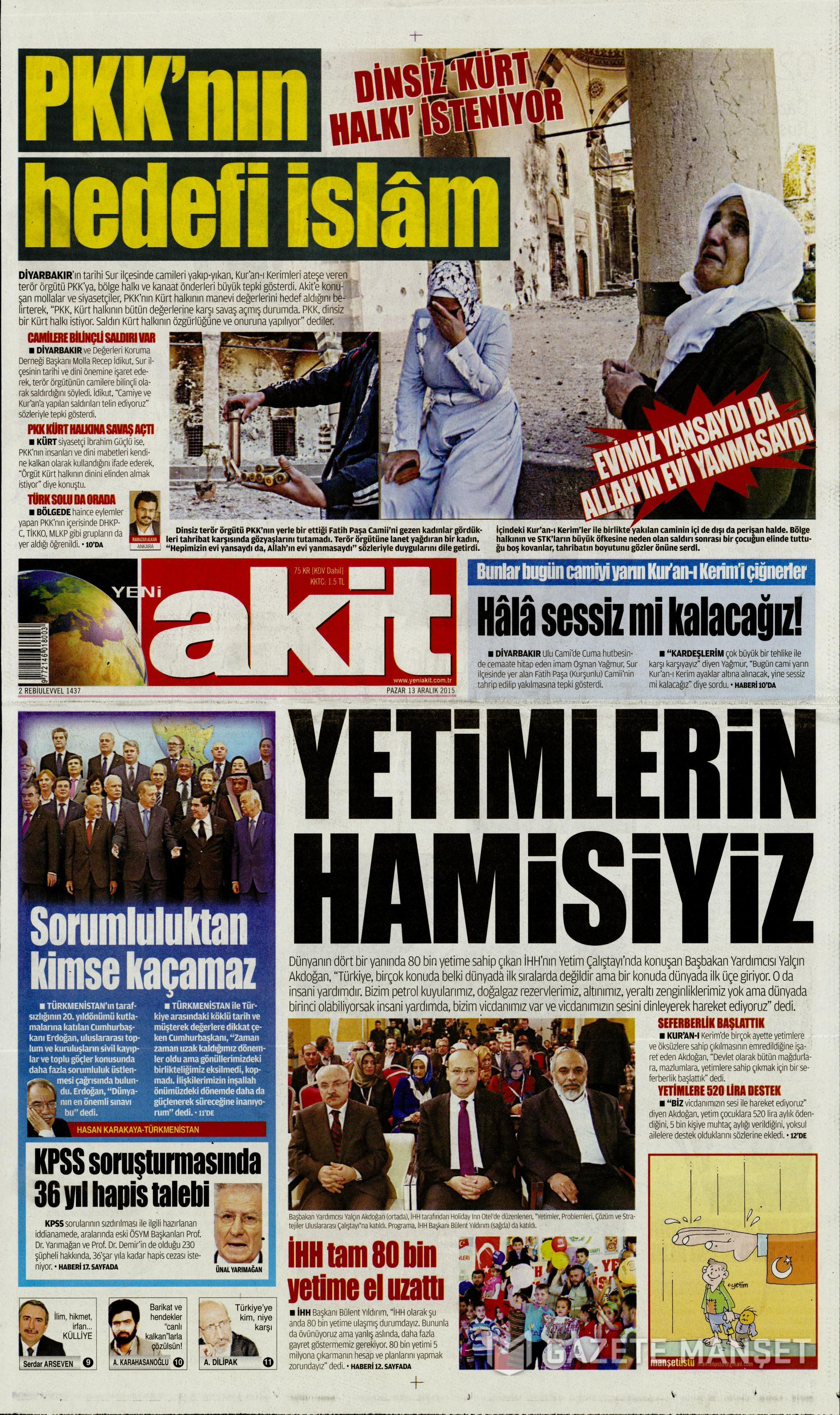 13 Aralık 2015 gazete manşetleri - 508