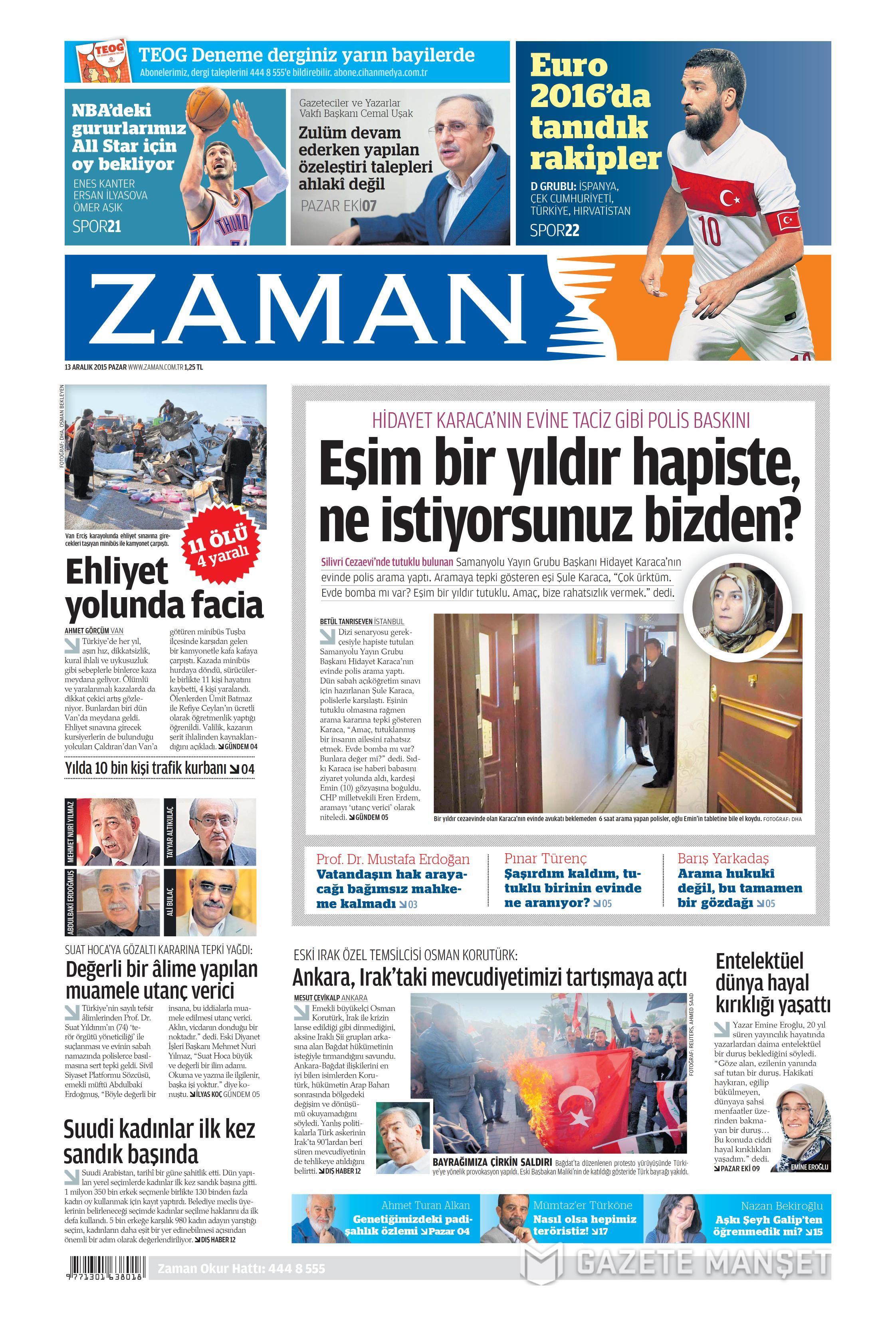 13 Aralık 2015 gazete manşetleri - 862