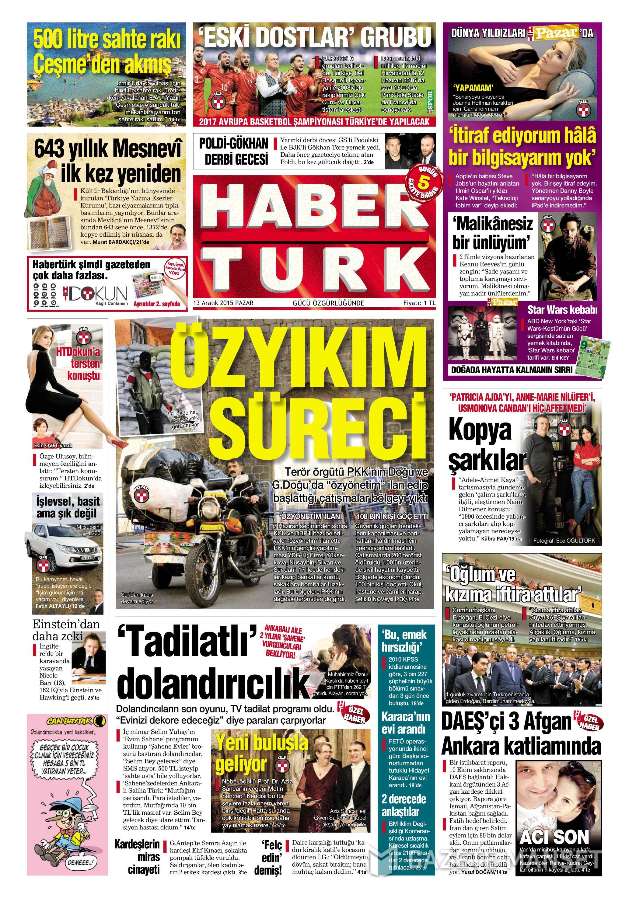 13 Aralık 2015 gazete manşetleri - 550