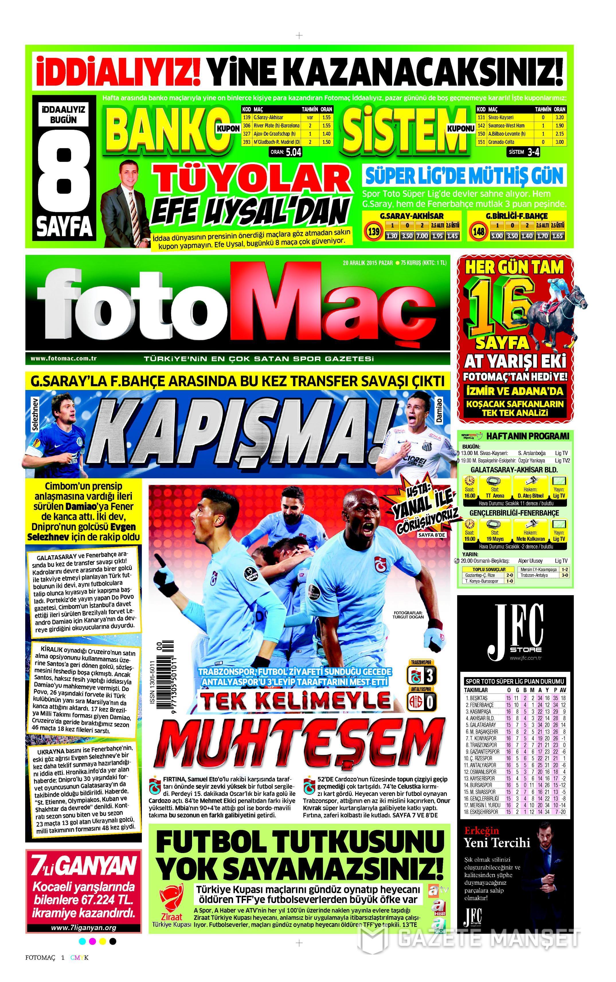 Gazeteler bugün ne yazdı? 20 Aralık 2015 - 806