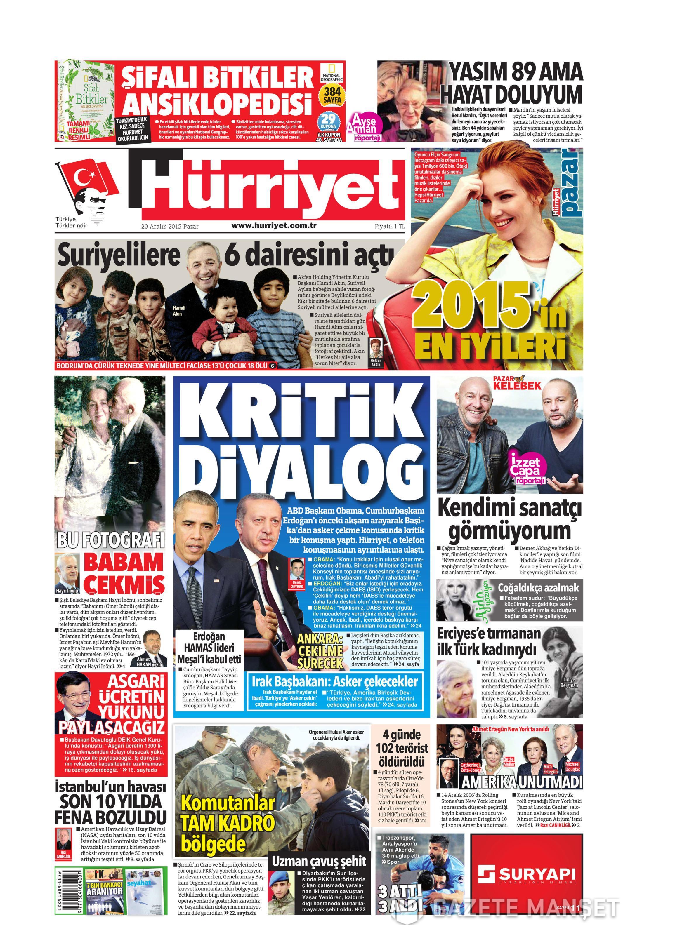 Gazeteler bugün ne yazdı? 20 Aralık 2015 - 911