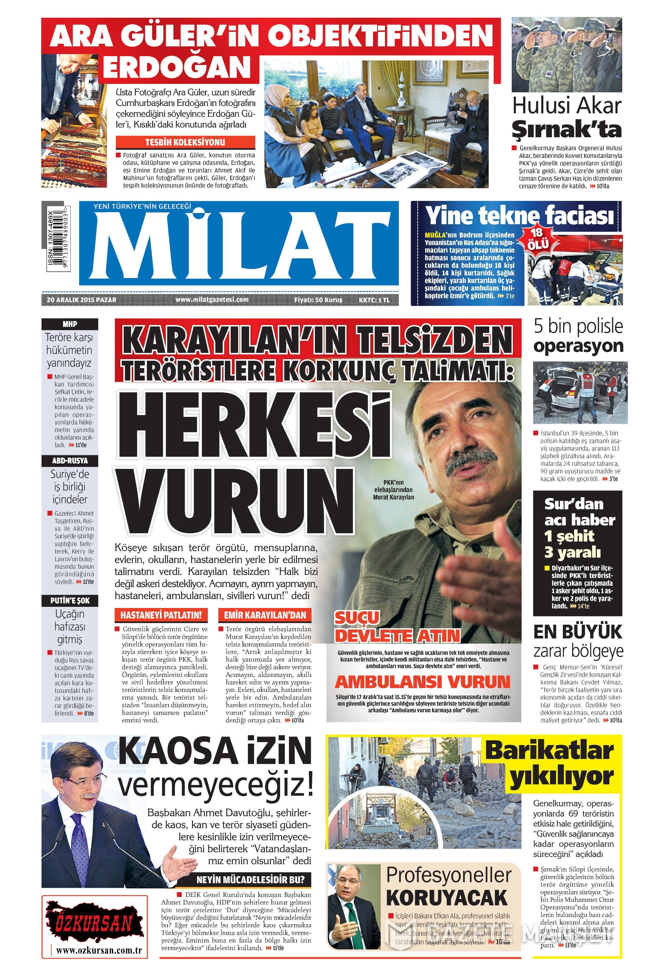 Gazeteler bugün ne yazdı? 20 Aralık 2015 - 872