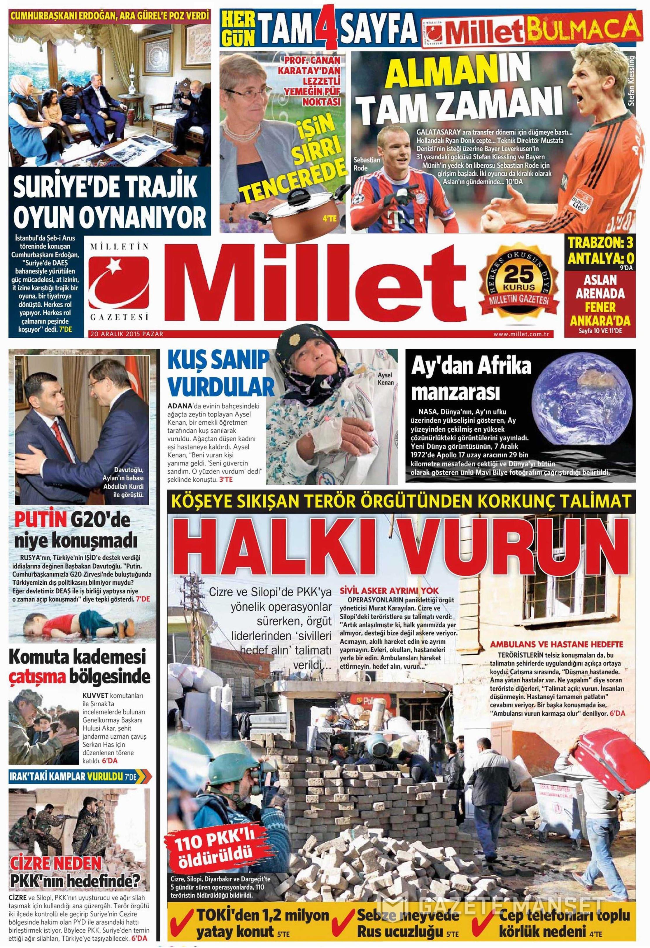 Gazeteler bugün ne yazdı? 20 Aralık 2015 - 546