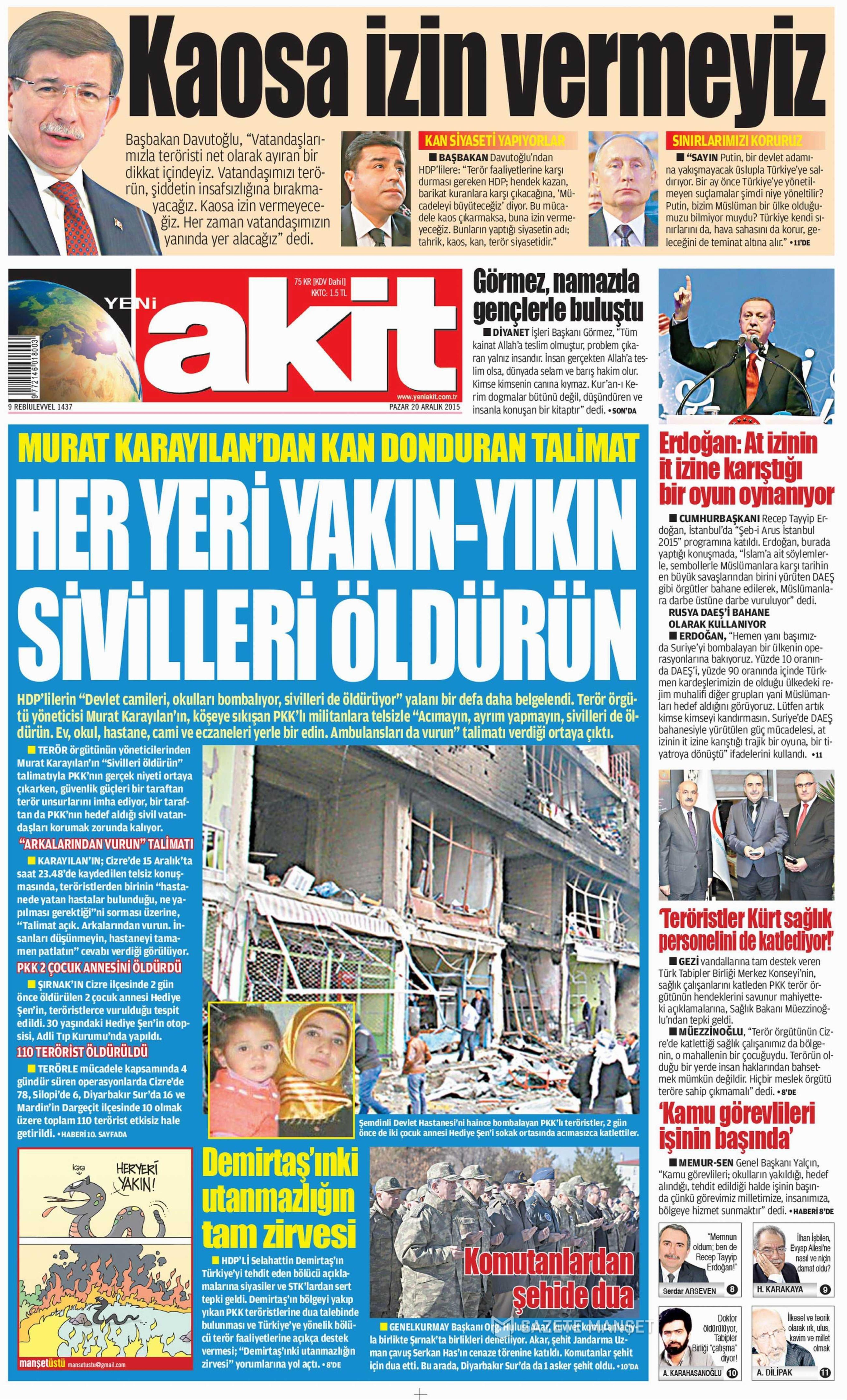 Gazeteler bugün ne yazdı? 20 Aralık 2015 - 535